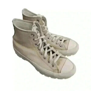 Converse Chuck Taylor All Star Womens Cream Leather Lugged Heel Sneakers 8.5
